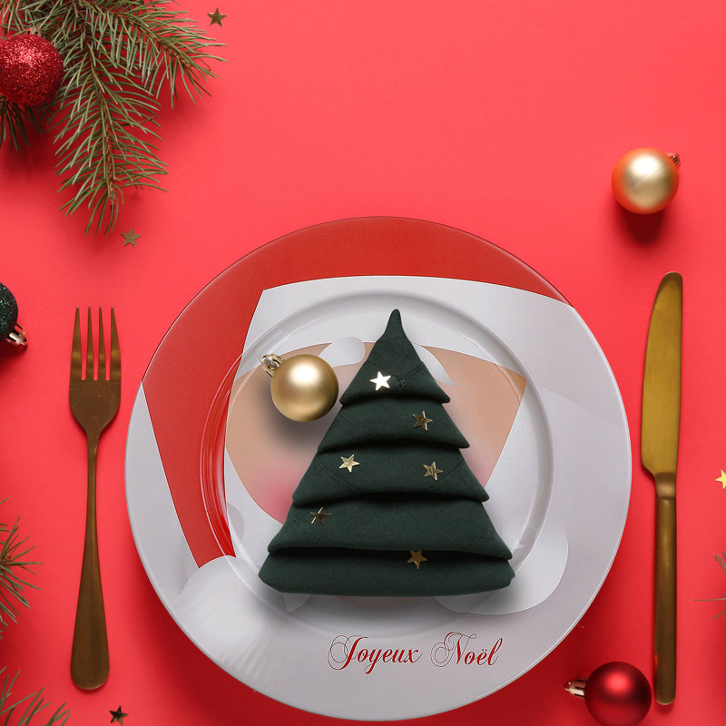 Assiette de présentation en métal imprimée (Père Noël - Joyeux Noël) (13 po) - ensemble de 12
