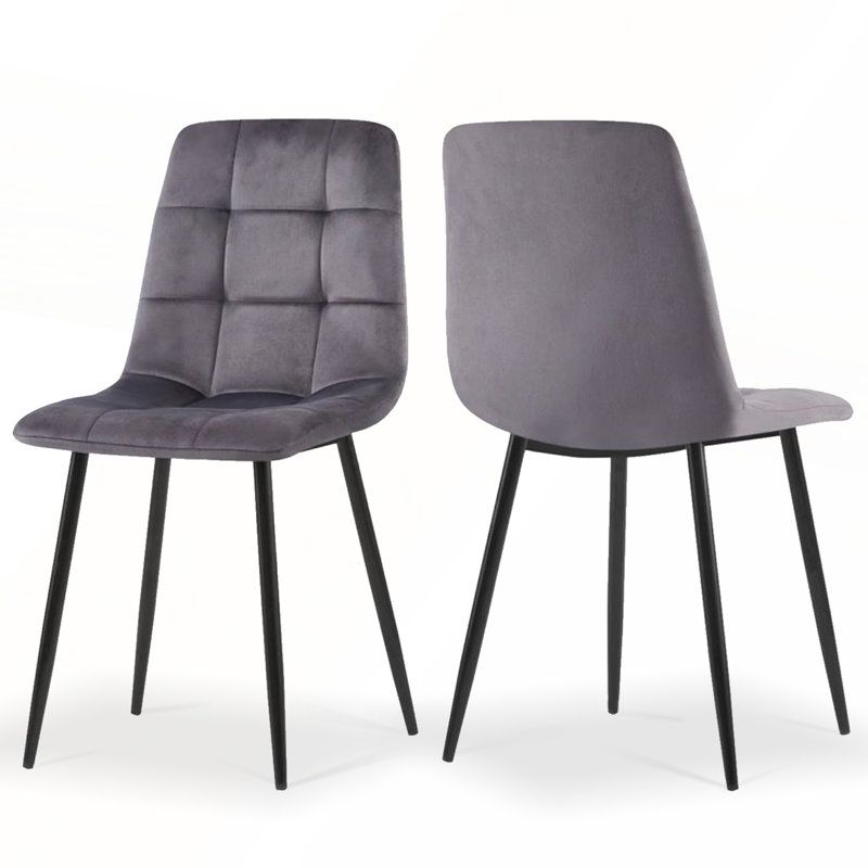 Chaises de salle à manger en velours de style Mid-Century moderne pour la cuisine et le salon, 2, Gris