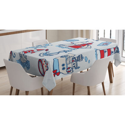 Nappe nautique, conception de corde de l'eau pour les goélands, baleines de Noël, créatures de la mer, couverture de table rectangulaire pour décor de cuisine de salle à manger, 60 po x 84 po, bleu rouge