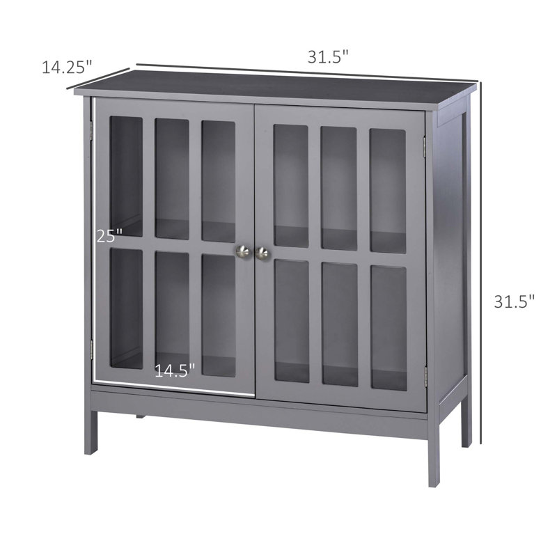 Grey MDF Sideboard Buffet with Transparent Doors