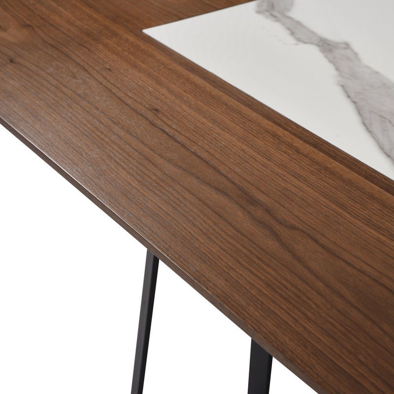 Arevalo Transitional 79 In. Rectangular Dining Table With Brown Wood And White Sintered Stone Table Top - Seats Up To 6