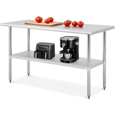 NSF Stainless Steel Prep Table with 2-Tier Shelf, Adjustable Height Worktable for Kitchen