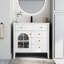 Meuble-lavabo autoportant blanc, verre, éclairage à détecteur de mouvement automatique, tiroir à couvercle rabattable, espace de rangement, meuble-lavabo de 35,6 po avec verre et bande, armoire pour un rangement facile