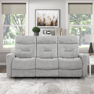 Dashai 81" Modern & Contemporary Chenille Manual Double Reclining Sofa with Tab Pull Reclining Motion, Foam Over Pocket Coils & Removable Seat Backs
