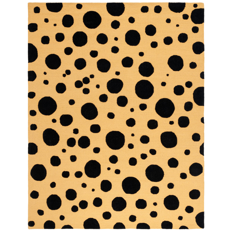 Jennabelle Hand Tufted Wool/Cotton Performance Geometric Rug in Gold/Black, Rectangle 8' x 10'