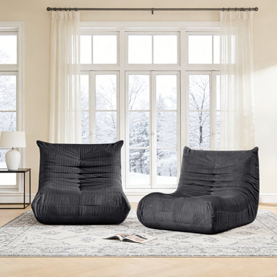 Large Bean Bag Chairs for Adults Set of 2, Memory Foam Lounge Chair,  Corduroy Giant Armless Bean Bag Chair, Lazy Floor Sofa for Bedroom Livingroom Gaming