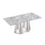 Table de salle à manger en marbre pour 6 personnes, table de salle à manger rectangulaire en faux marbre 70 po avec base en acier inoxydable à finition miroir, table de cuisine moderne en marbre de grande taille (argent, gris)-769357406-769357379