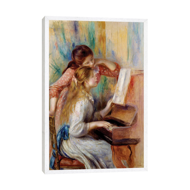 Young Girls At The Piano Preparatory Study by Pierre-Auguste Renoir - Painting on Canvas, White Framed