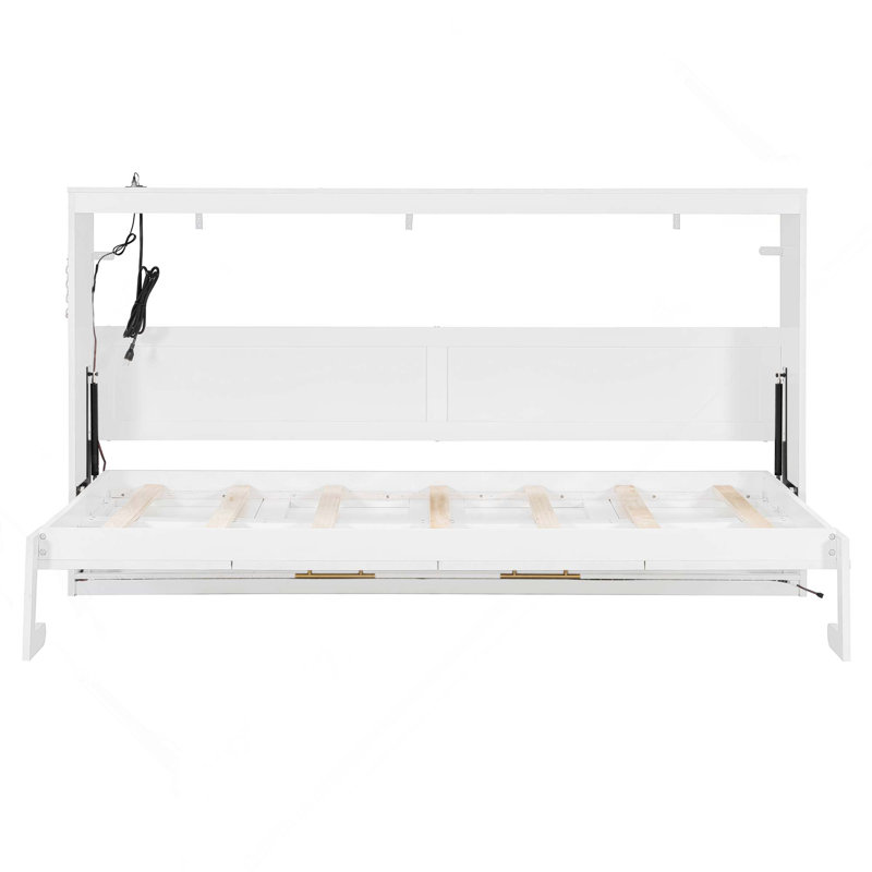 Lit escamotable moderne pliant sur le côté avec motif imprimé tendance, éclairage DEL sous le lit et prise USB intégrée - conception peu encombrante