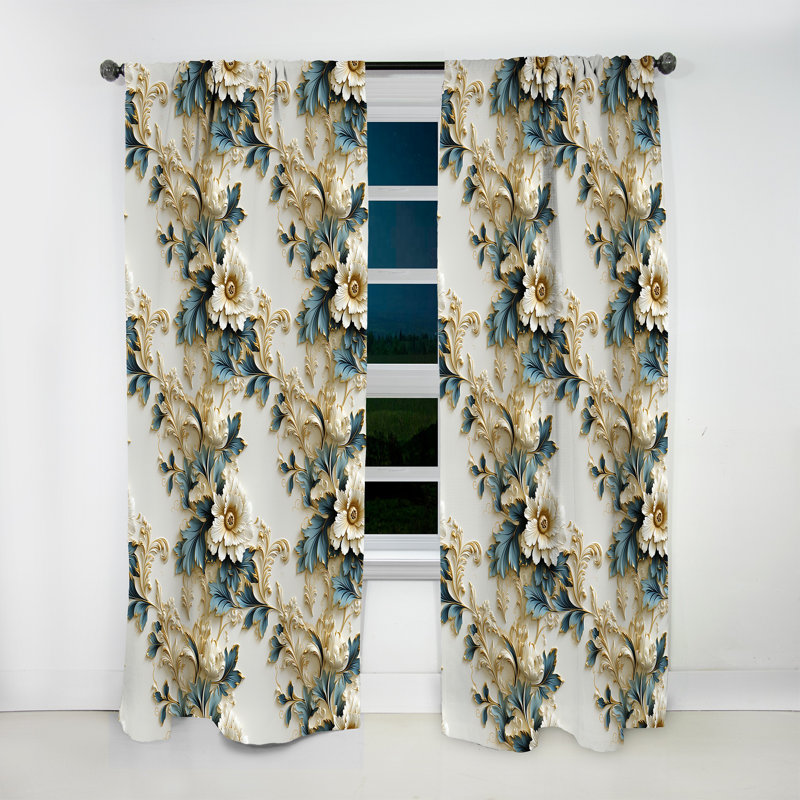 Vintage Ornamental Corners Victorian Pattern IV - Damask Curtain - Velvet Room Darkening - 1 panel, 52" W x 84" L