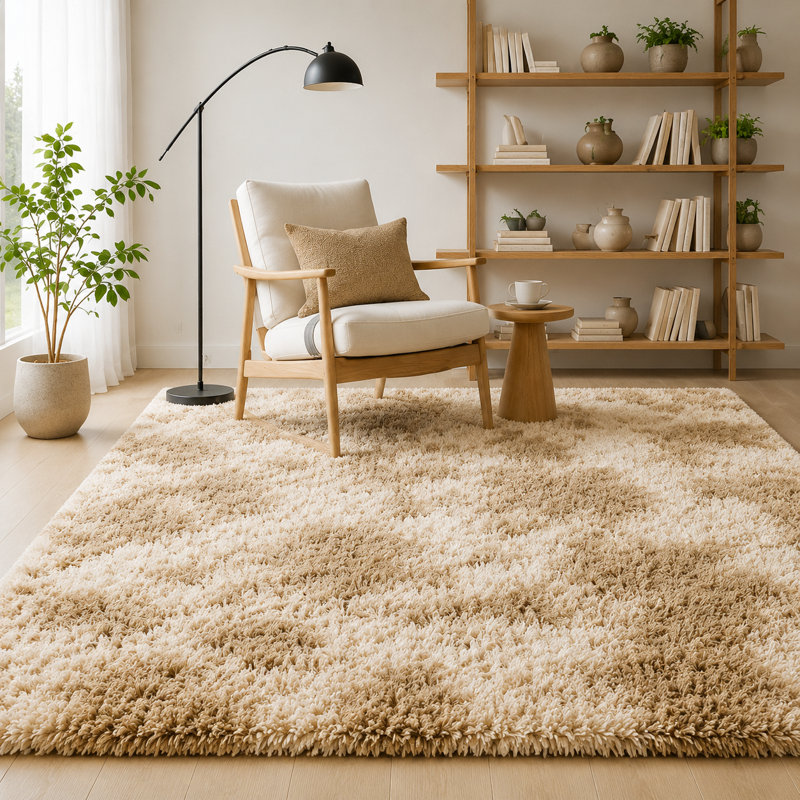 Beige Brown Fuzzy Area Rug - Ultra Soft Shag Rug for Living Room, Bedroom, Christmas Decor, Non-Slip Plush Carpet for Modern Home