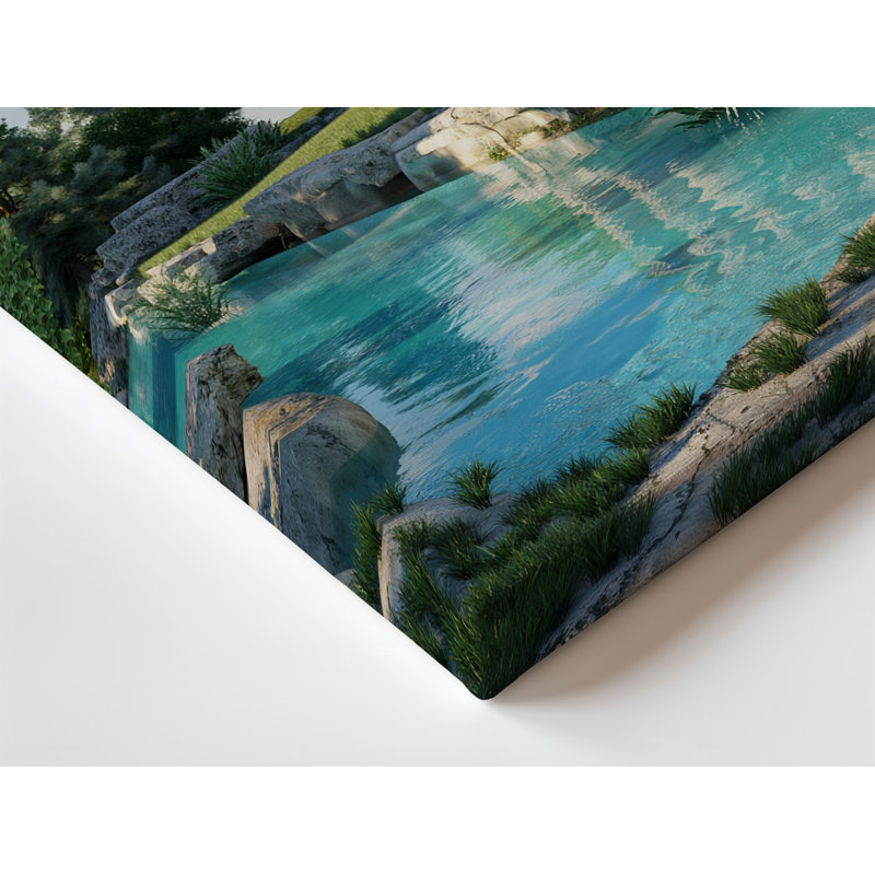 Toile à l'arrière-plan, "Un ancien temple grec serein se lève majestueusement", ses grandes colonnes ornées de capitales complexes
