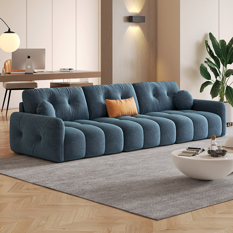 Canapé de salon de style français, H 33,46 po x l 110,24 po x P 39,37 po, 4, Bleu très foncé