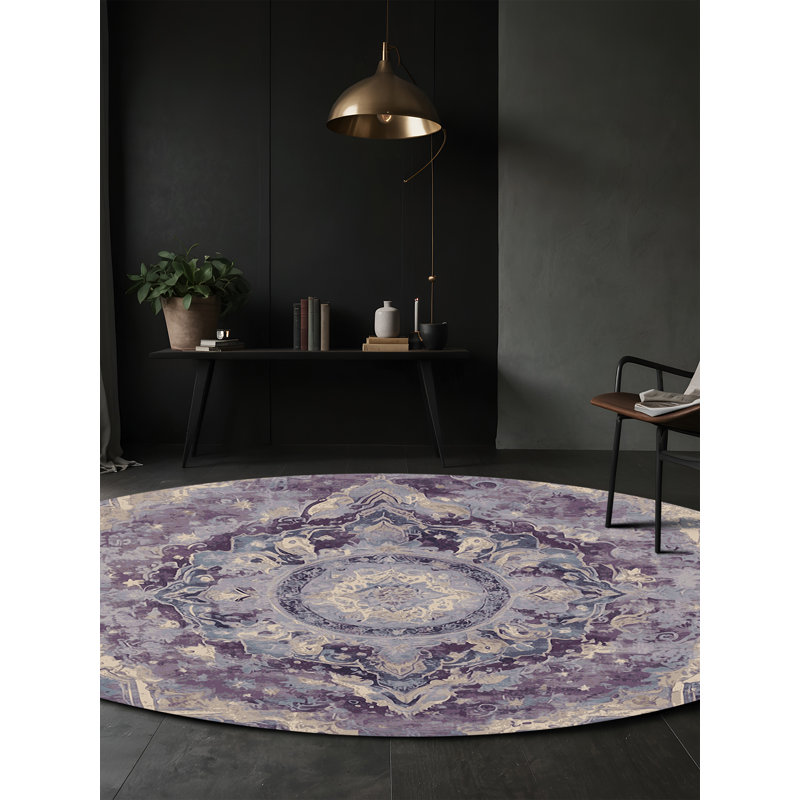 Machine Washable Purple Area Rug, Round 7'