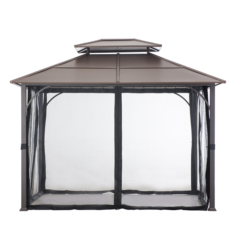 Sunjoy Hardtop Gazebo 10 x 12 ft. Outdoor Gazebo, Heavy Duty Steel Frame Gazebo, Double Roof Metal Gazebo with Ceiling Hook and Removable Netting Sidewalls