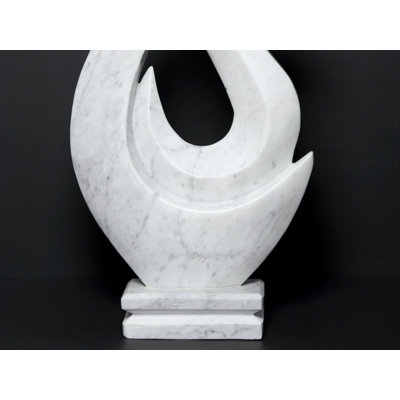 White Marble Abstract Sculpture “Momentum,” Hand‑Carved Modern Accent, 12 in H, Polished Finish for Console, Niche, or Office