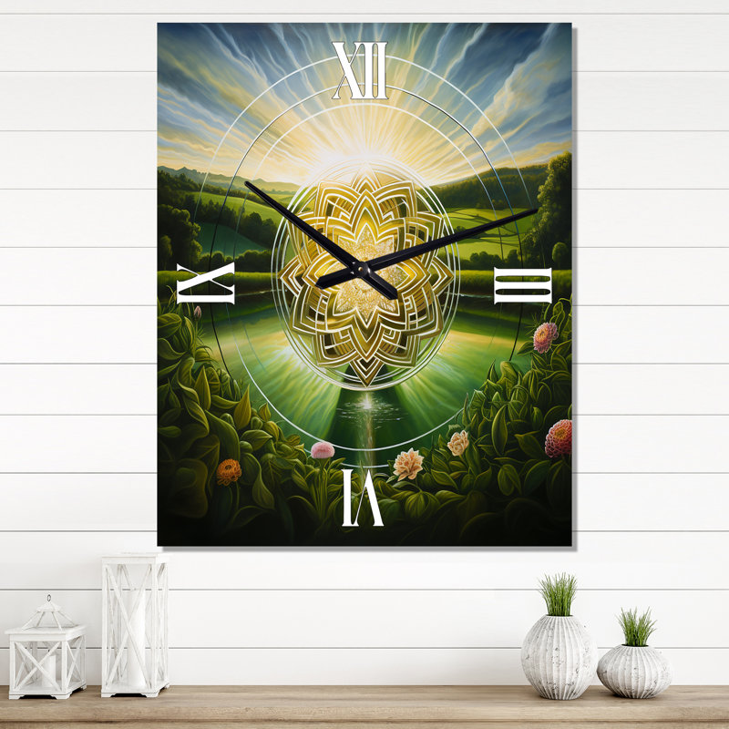 Horloge murale moderne avec mandala lumineux et brillant au paradis - bouddhisme, Médium