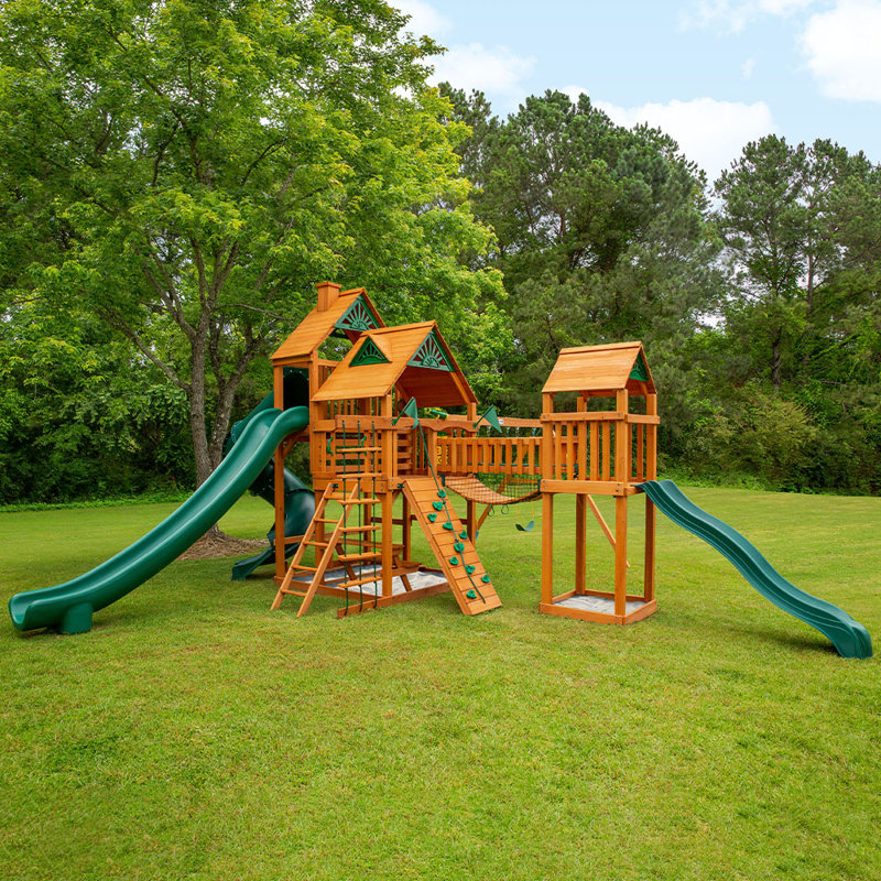 Treasure Trove II Swing Set - Professional Installation Available, Natural, Tongue and Groove Wood Roof, Yes