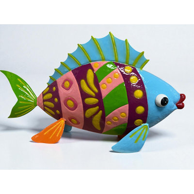 Large Striped Metal Tropical Fish Planter Flower Pot Garden Art Yard Decoration