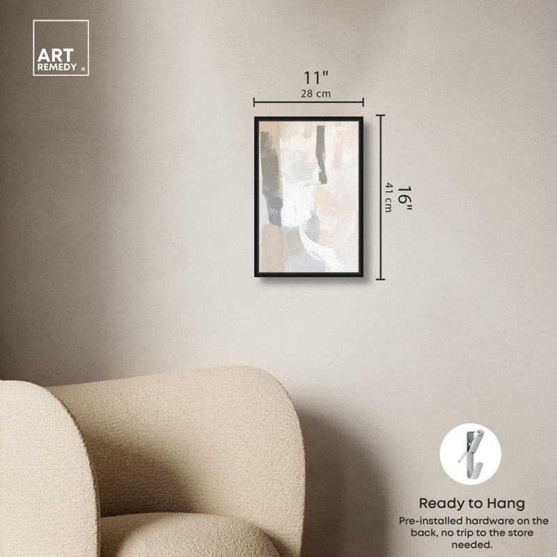 «Softened Echoes I Canvas Minimalist Boho» par Art Remedy, Cadre flottant noir, H 16 po x l 11 po
