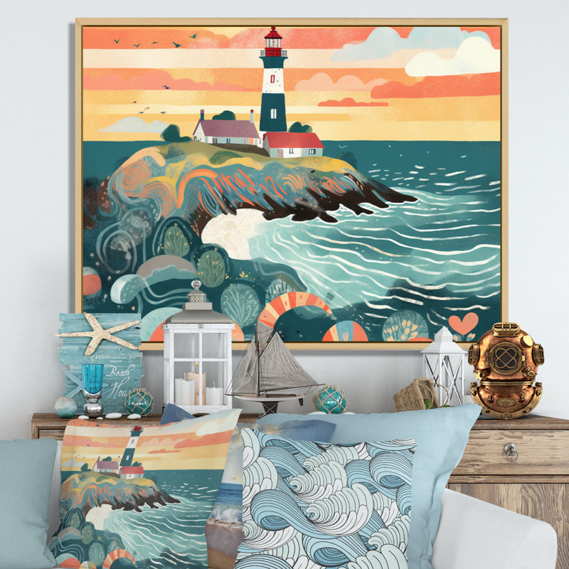 Phare côtier IV sur toile, H 12 po x l 20 po x P 1 po, Cadre naturel flottant