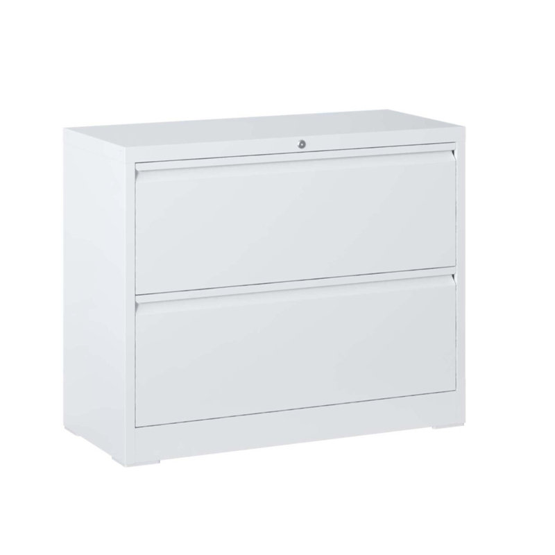 Classeur latéral à 2 tiroirs, acier robuste de 35,4 pouces de largeur avec système de verrouillage anti-basculement pour bureau à domicile, verrouillable et rangement polyvalent