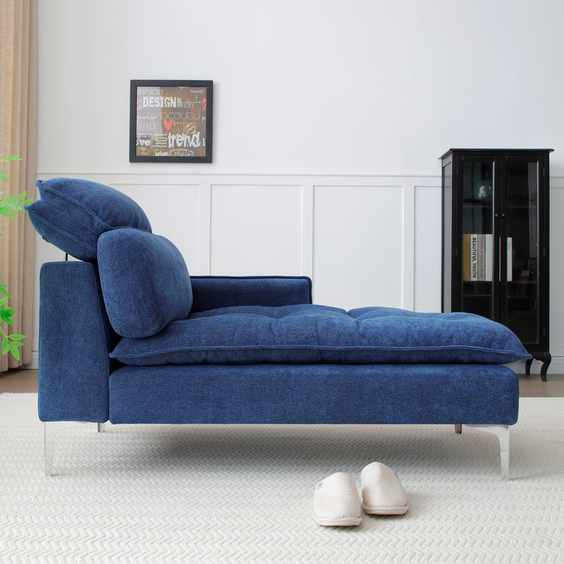 Chaise longue rembourrée Meshawn avec appui-tête réglable, Tissu bleu