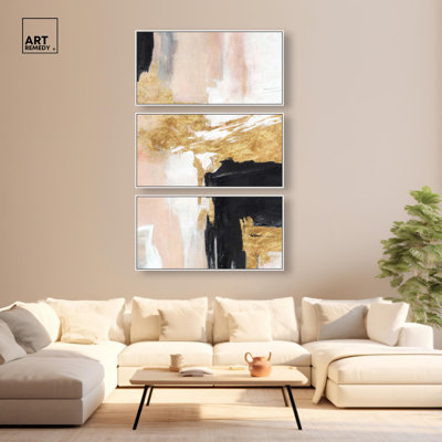 Collision douce - Ira Comleva Perth Grande toile encadrée en 3 parties par Art Remedy, cadre blanc, 40 x 20