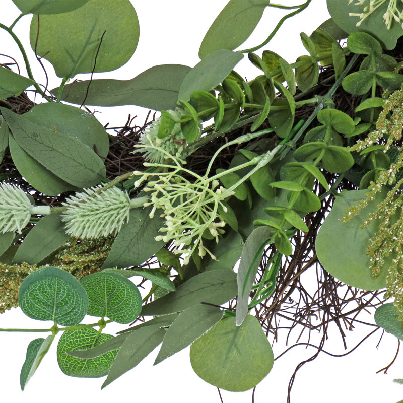 Couronne artificielle 22 pouces avec feuilles d'eucalyptus, souffle de bébé, tiges vertes fluides   
