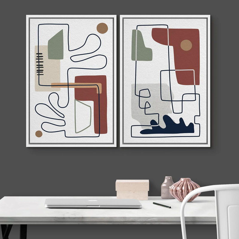 Mid Century Shape 2 - Pieces, White, 36" H x 48" W