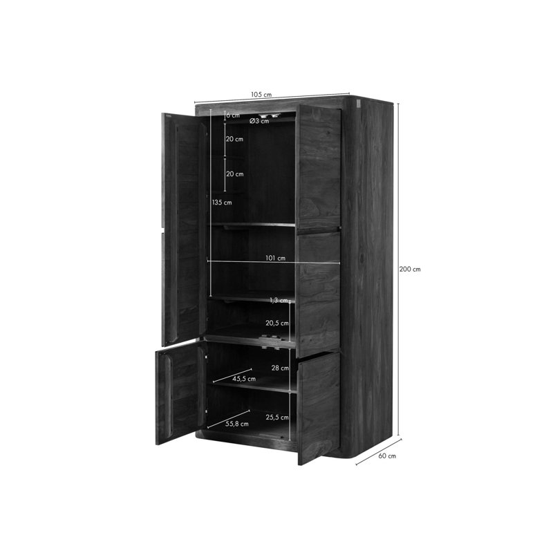 Toronto Solid Wood Wardrobe, Natural / Unfinished