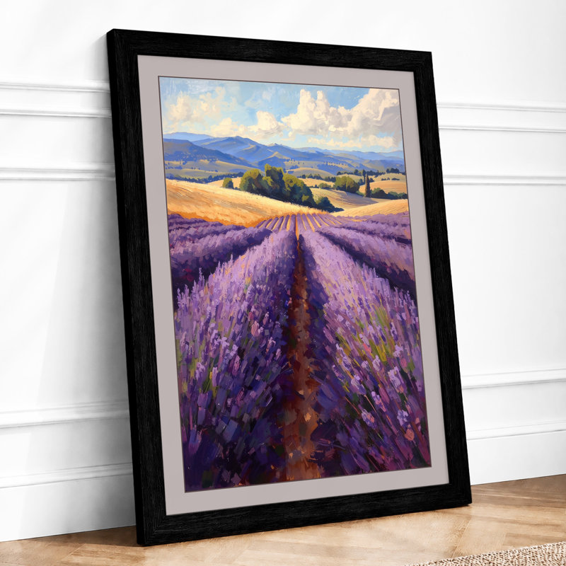 Lavender Fields at Dusk Rustic - Framed Print, A1 - 84.1 x 59.4 cm, Black