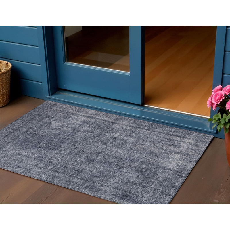Tapis intérieur / extérieur 3 pi x 5 pi bleu et gris lavable