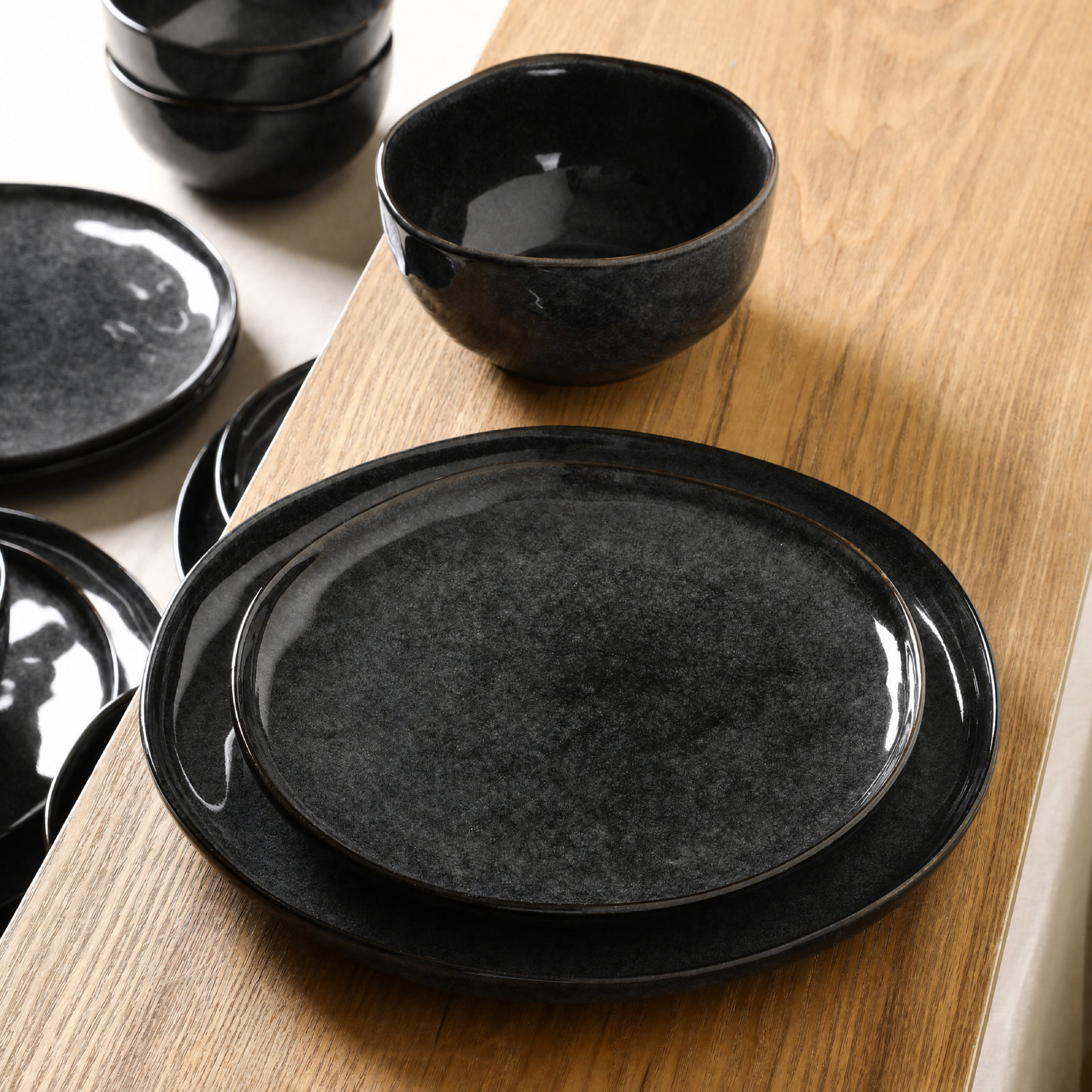 Mirella Stoneware Dinnerware Set, Charcoal