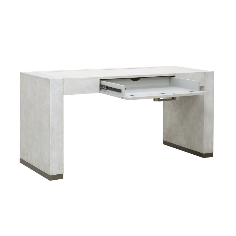 Gray Raffia Writing Desk with Keyboard Tray and Drawer