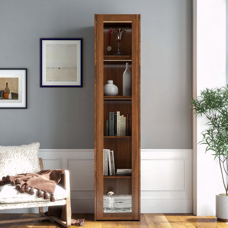 Armoire de rangement Curio avec porte vitrée, 5 tablettes et lumières DEL