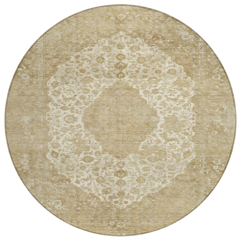 Tapis rond 8 po ivoire et beige