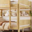 Lit superposé grand sur grand avec plateau pratique, lit superposé en bois massif avec tablettes de rangement et lattes améliorées, naturel clair-2112027363