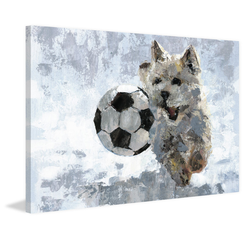 Dog And Soccer Ball by Parvez Taj - Wrapped Canvas Painting, 101cm H x 152cm W x 3.8cm D