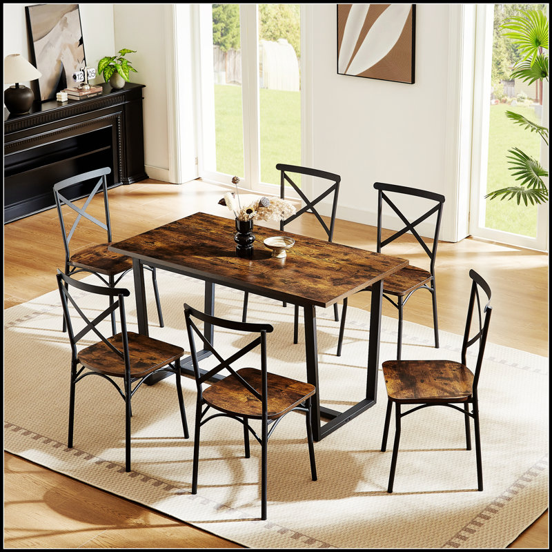 Ensemble de salle à manger 7 pièces avec chaises confortables et table durable, parfait pour les réunions de famille et les cuisines modernes