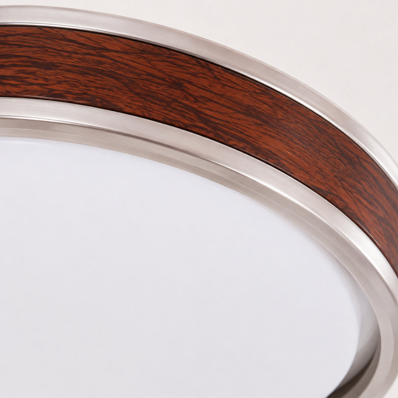 Plafonnier encastré moderne à DEL 15,4 po avec finition grain de bois de noyer, conception ronde à profil bas, température de couleur réglable de 5 CCT, plafonnier à DEL intégré à intensité variable