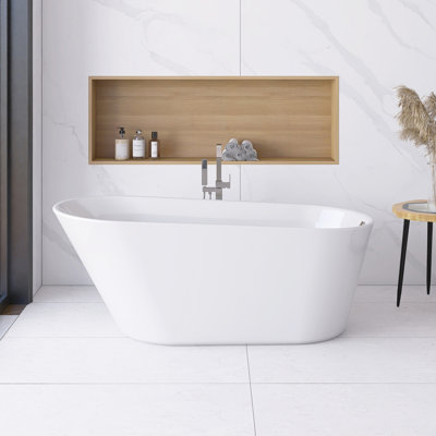 61 In. X 30 In. Acrylic Freestanding Soaking Bathtub In Glossy White With Chrome Reversible Drain
