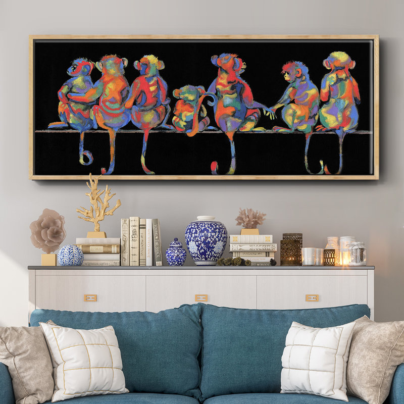 Fun Monkeys - toile encadrée, H 20 po x l 50 po