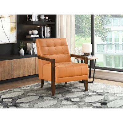 Chaise d'appoint 100% cuir pleine fleur orange énergique avec pieds solides de fabrication moderne scintillante et contreplaqué