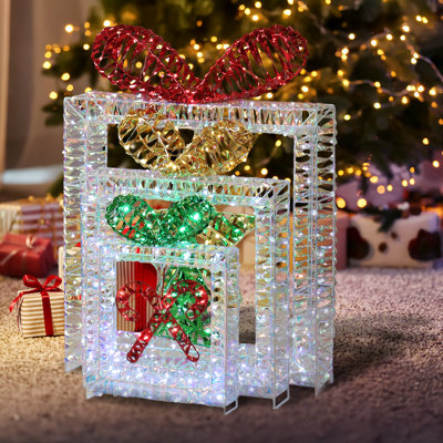 Décoration de Noël boîte cadeau irisée 3 pièces