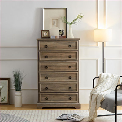 Dresser, 6 Drawer Modern Tall Chest of Drawers, Ample Storage Organizer for Hallway Living Room, 29.5"W x 15.75"D x 48"H | MDF | Slate Grey
