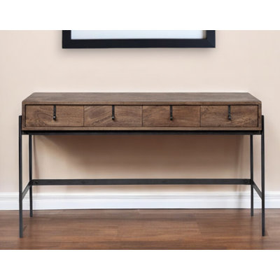 14" Brown and Black Solid Wood Console Table And Drawers
