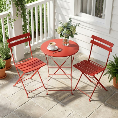 Ensemble bistro 3 pièces, conception pliante peu encombrante, acier massif, ensemble de mobilier d'extérieur avec 2 chaises, table bistro