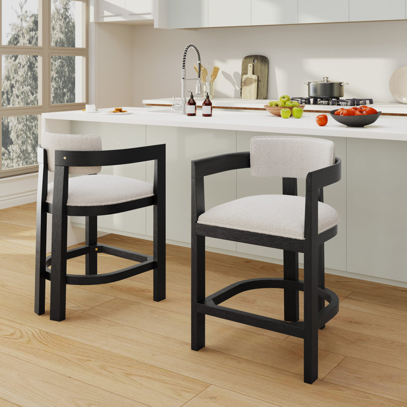 Tabourets de bar rembourrés 26 po Evesham, Siège beige bouclé / cadre noir