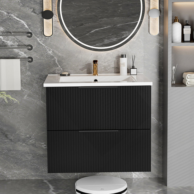Armoire de salle de bain avec deux tiroirs de rangement, 23", Noir